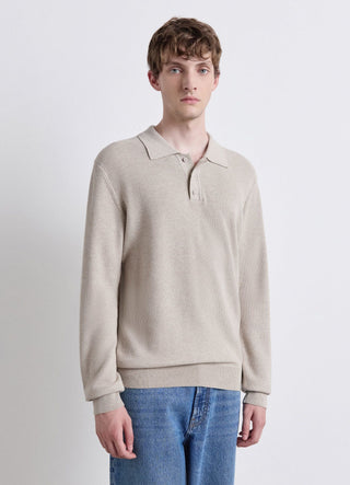 Long-sleeve solid colour polo shirt