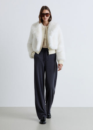 Crop jacket with plush effect and notched collar