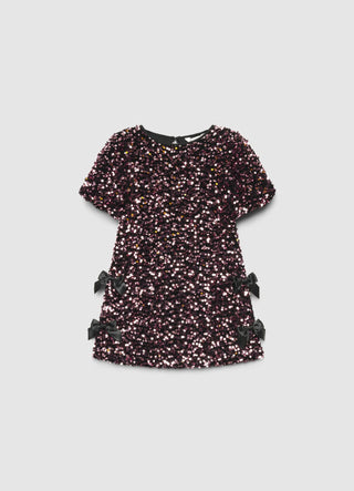 Vestito con paillettes e fiocchi laterali
