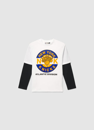 Oversized T-shirt with double sleeve effect and New York Knicks® print