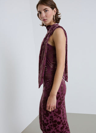 Robe longue drapée en devoré floral
