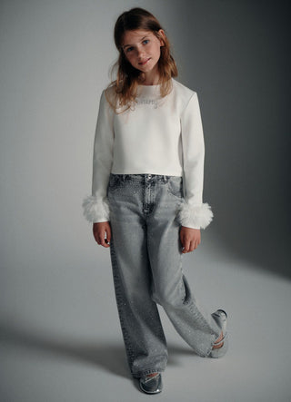 Jeans wide leg con strass