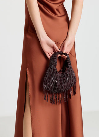 Half-moon bag with beads and fringes  Calliope