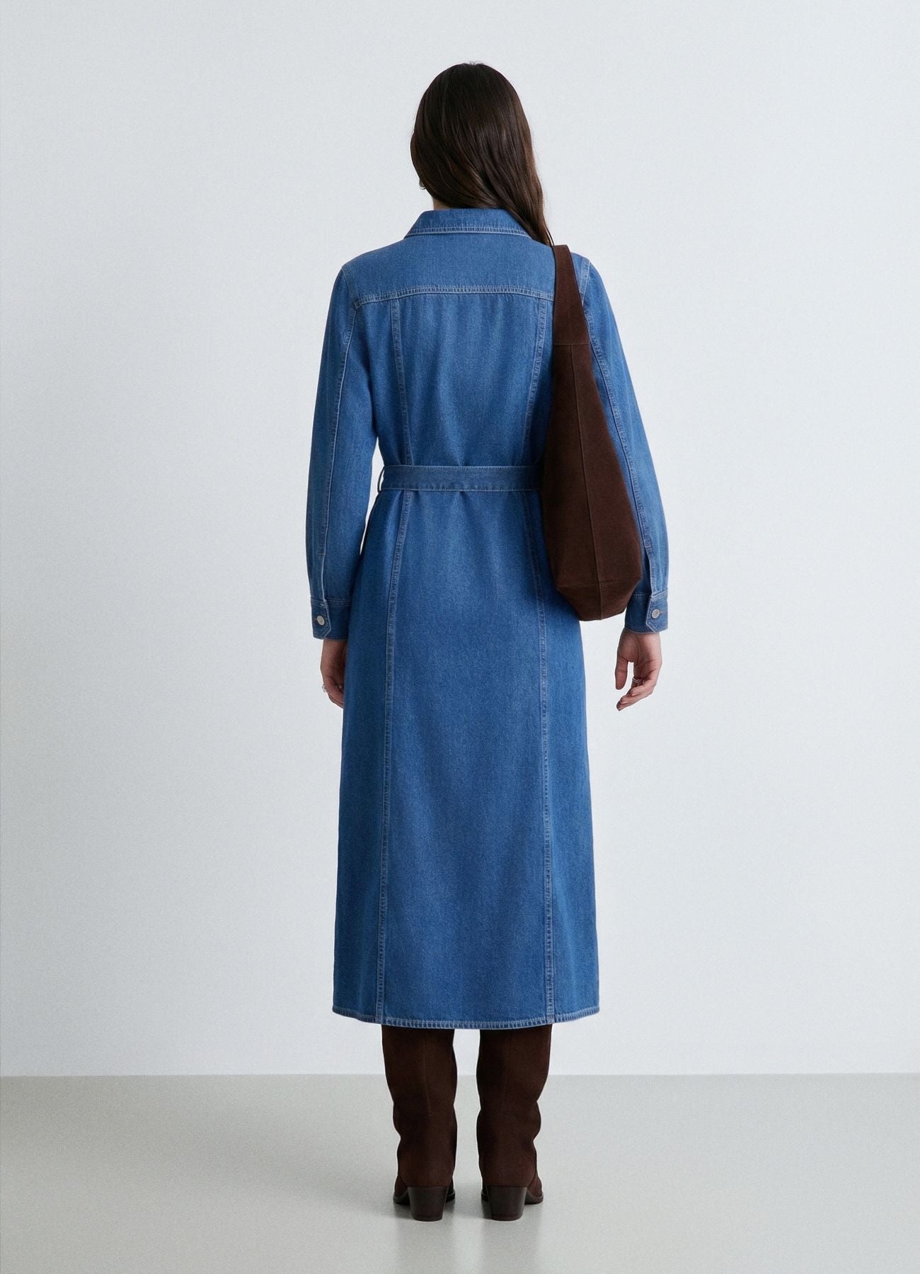 Long denim dress with belt SAB0078490001S3522 – Calliope