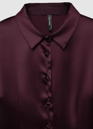 Einfarbiges Crop-Top-Hemd aus Satin-Imitat