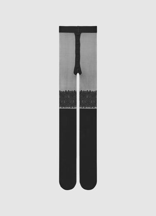 Thigh-high effect tights with lace band