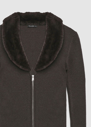 Cardigan con zip e collo effetto peluche