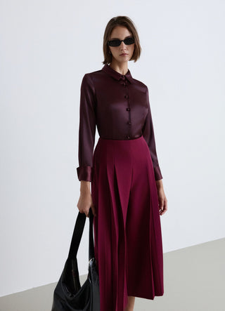 Einfarbiges Crop-Top-Hemd aus Satin-Imitat