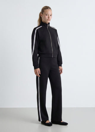 Zip-up sweatshirt with macramé details