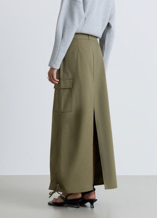 Long solid-colour cargo skirt