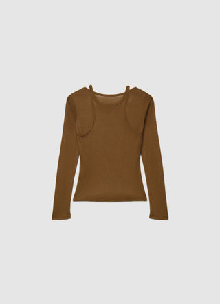 Long-sleeve double-layer effect T-shirt with shoulder straps