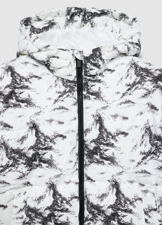 Kurz gesteppte Jacke mit Kapuze und Allover-Print