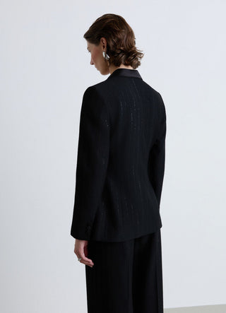 Single-breasted pinstripe blazer jacket with sequins