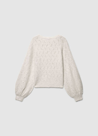Strickpullover mit Rundhalsausschnitt und schimmerndem Pointelle-Effekt