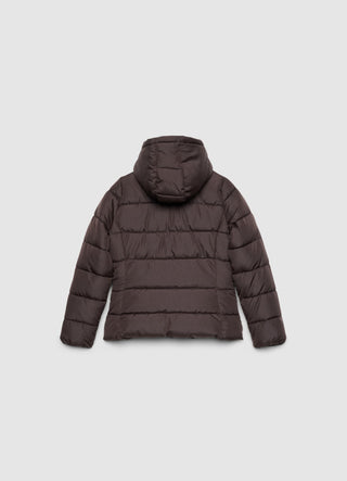 Padded jacket with hood and zip fastening
