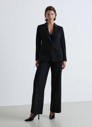 Single-breasted pinstripe blazer jacket with sequins