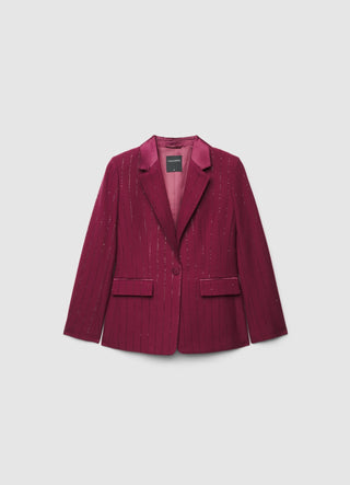 Giacca blazer monopetto gessata con paillettes