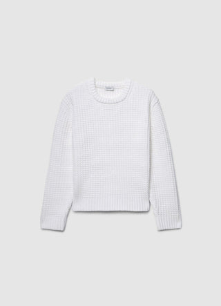 Krótki sweter z okrągłym dekoltem i wypukłym wzorem