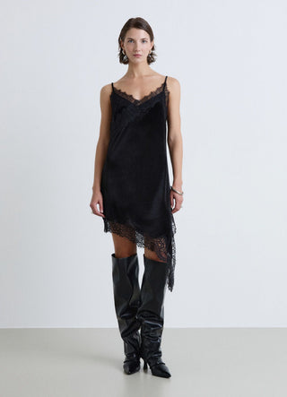 Vestito corto con spalline sottili e pizzo