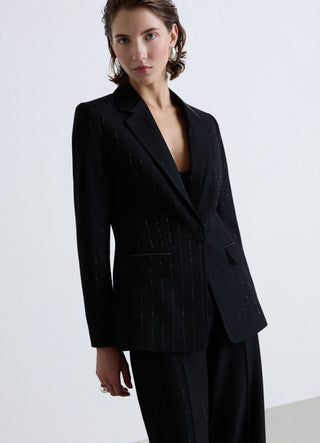 Single-breasted pinstripe blazer jacket with sequins