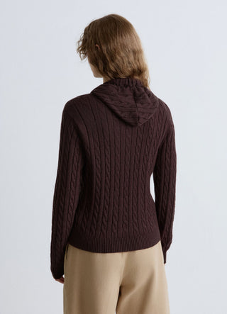 Cardigan con zip e cappuccio a trecce
