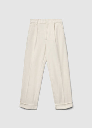 Pantaloni straight a coste con risvolto e vita elasticizzata
