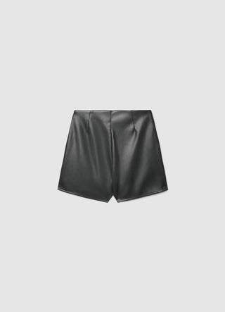 Gonna-pantalone mini effetto pelle con zip laterale