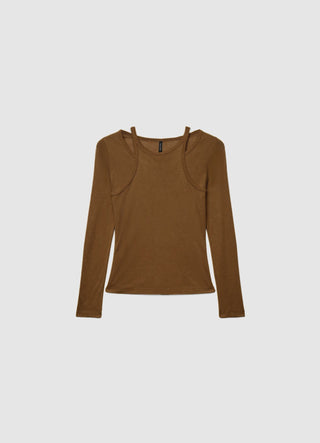Long-sleeve double-layer effect T-shirt with shoulder straps