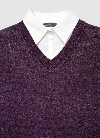 Sweater with shirt insert and V-neckline