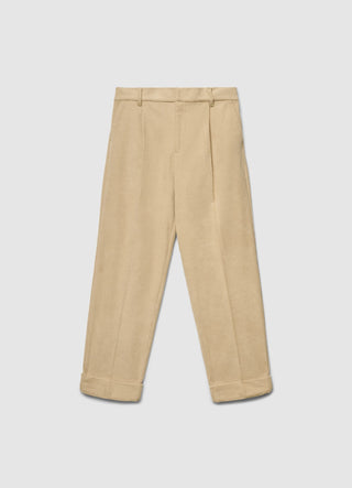 Straight ribbed trousers with elasticated waistband and cuffed hem