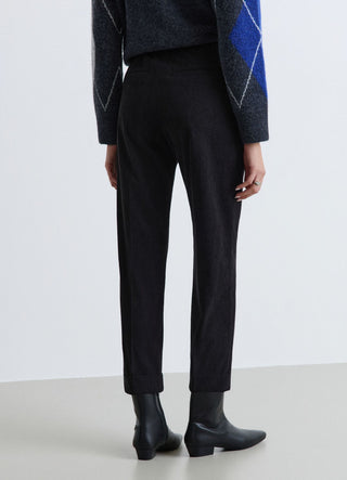 Pantaloni straight a coste con risvolto e vita elasticizzata