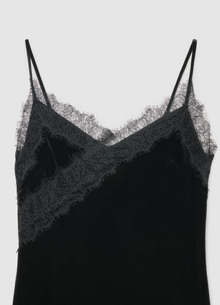 Vestito corto con spalline sottili e pizzo
