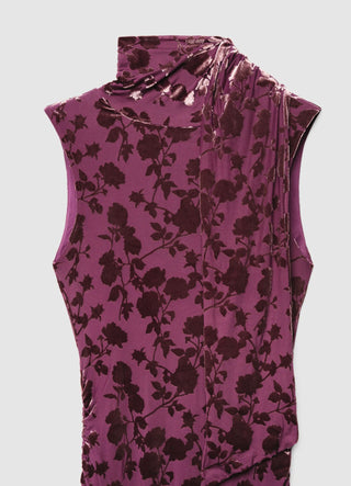Robe longue drapée en devoré floral