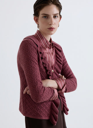 Pointelle cardigan with ruffles