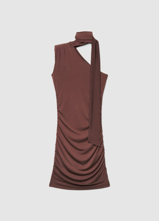 Robe asymétrique avec drapé et bande au cou
