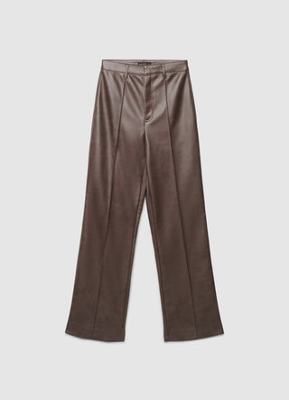 Pantaloni straight effetto pelle con nervature