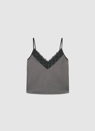 Top lingerie avec décolleté en V et bordure en dentelle