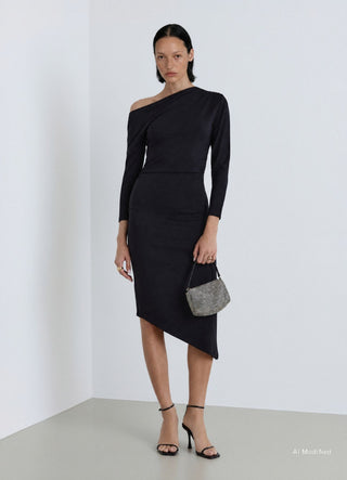 Vestito monospalla con arriccio
