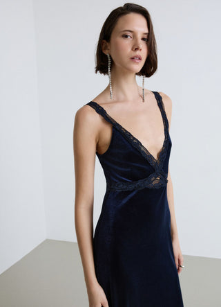 Langes Slipdress-Kleid mit Spitzen-Trägern