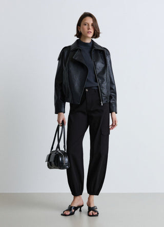 Straight cargo trousers with elasticated hem
