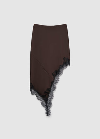 Asymmetrischer Rock aus Satin-Imitat mit Spitzendetails