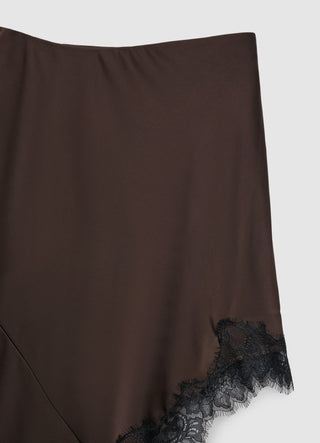 Asymmetrischer Rock aus Satin-Imitat mit Spitzendetails