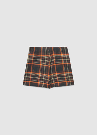 Checked wide-leg trousers with side button detail