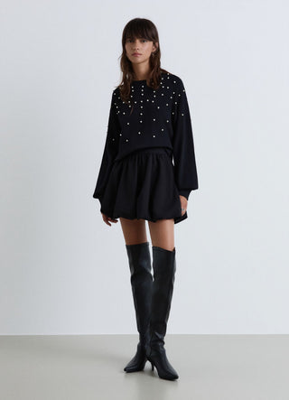 Crewneck sweatshirt with pearl embellishments