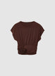T-shirt con arricciatura e fiore applicato - L