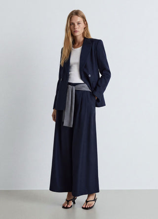 Cropped wide-leg culotte trousers with a herringbone pattern