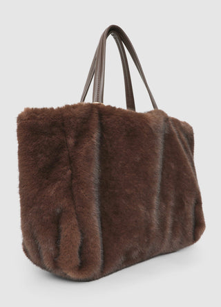 Rectangular faux fur shopper with quilted pouch