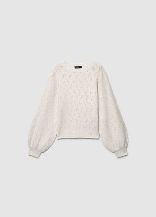 Strickpullover mit Rundhalsausschnitt und schimmerndem Pointelle-Effekt