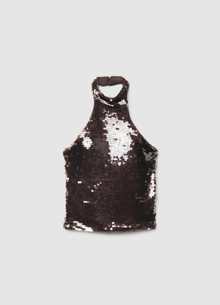 Top con paillettes e collo all'americana