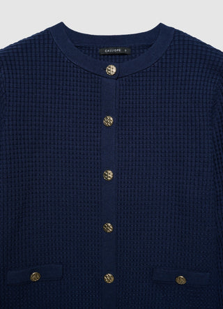 Cardigan gaufré avec boutons bijoux
